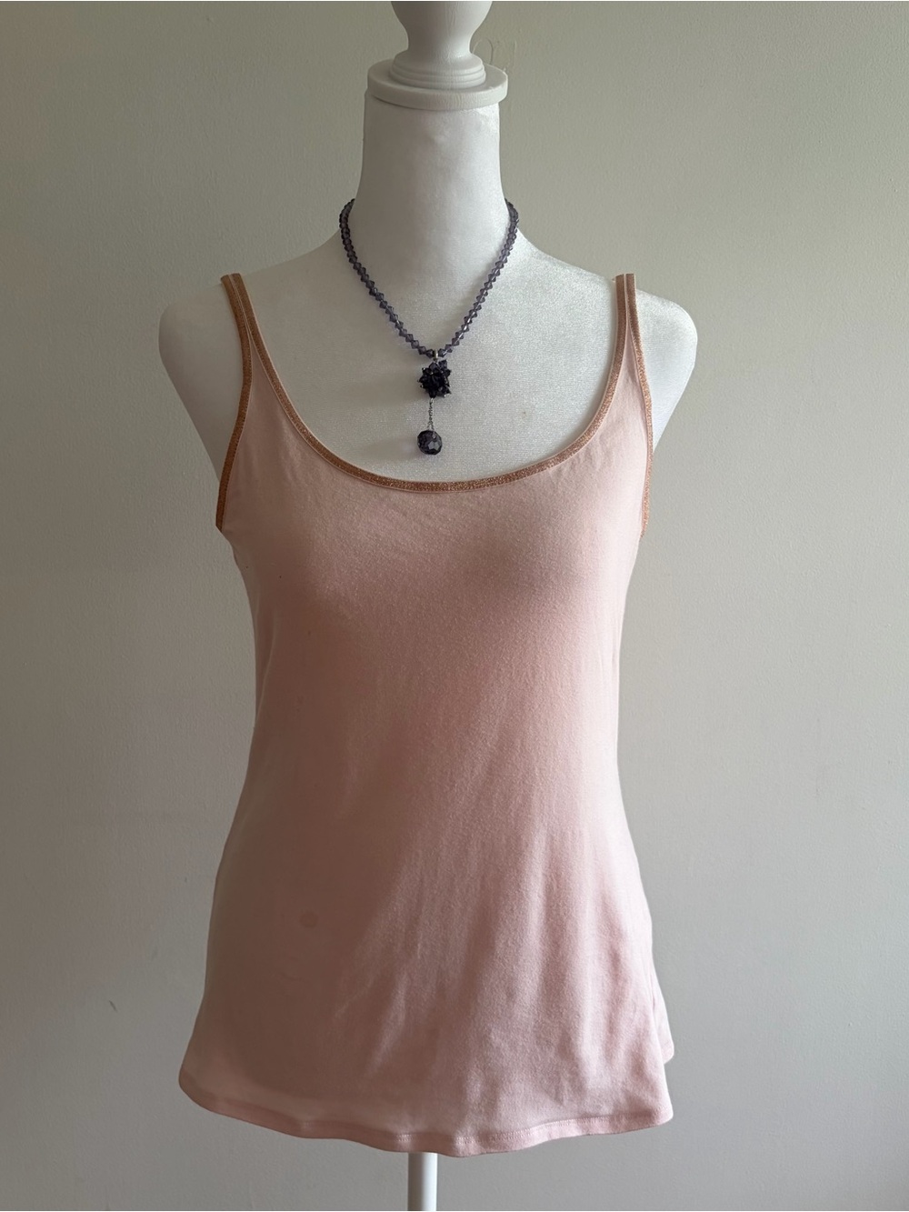 Women’s Pink Scoop Neck Tank Top with Rose Gold Trim